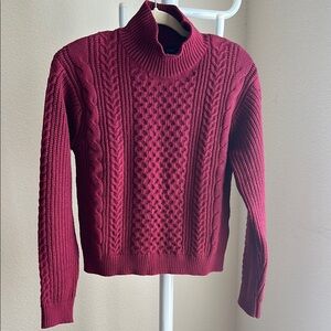 Women's Cable Knit Sweater - Dark Cherry Red/Burgundy